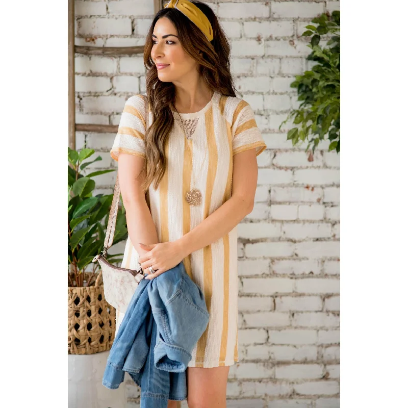 Lace - Embellished Women Dress for an Elegant and Sophisticated AppearanceStriped Terry Tunic Dress