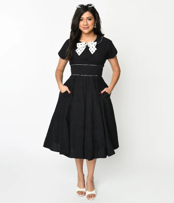 Sheath Women Dress with a Tailored Fit for a Professional LookUnique Vintage 1950s Black & Ivory Polka Dot Bow Cotton Swing Dress