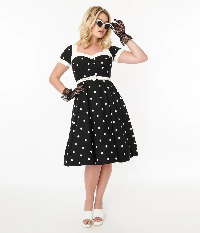 Lace - Embellished Women Dress for an Elegant and Sophisticated AppearanceUnique Vintage 1950s Black & White Polka Dot Swing Dress