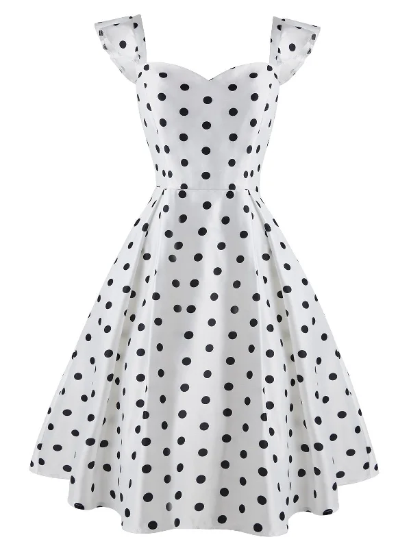 Little Black Women Dress with Sequins for a Glamorous Night OutWhite 1950s Sweetheart Polka Dot Dress