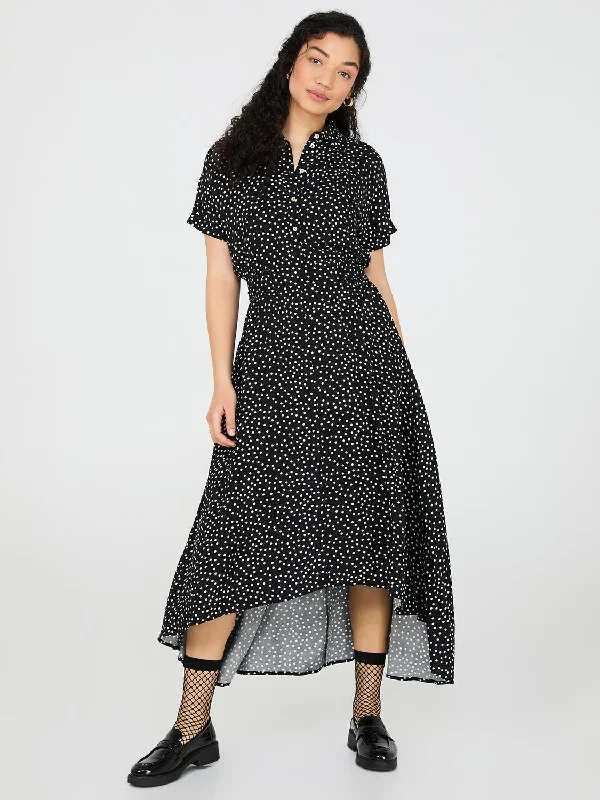 Plus Size Women Dress with a Flattering A - Line Cut for Comfort and StyleDot Print High-Low Maxi Shirt Dress