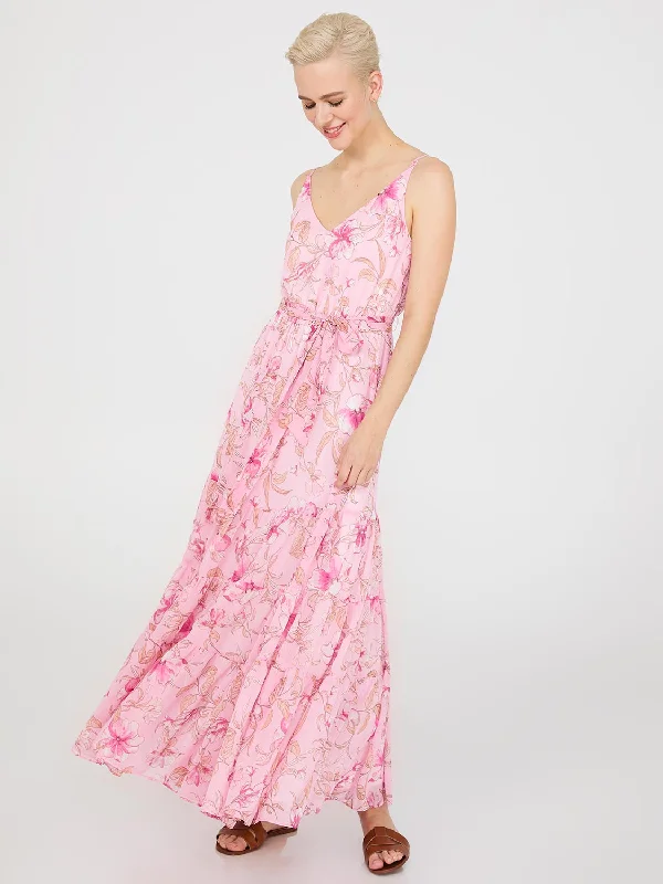 Pleated Women Dress with a Timeless and Elegant TextureFloral Print 3-Tier Maxi Dress