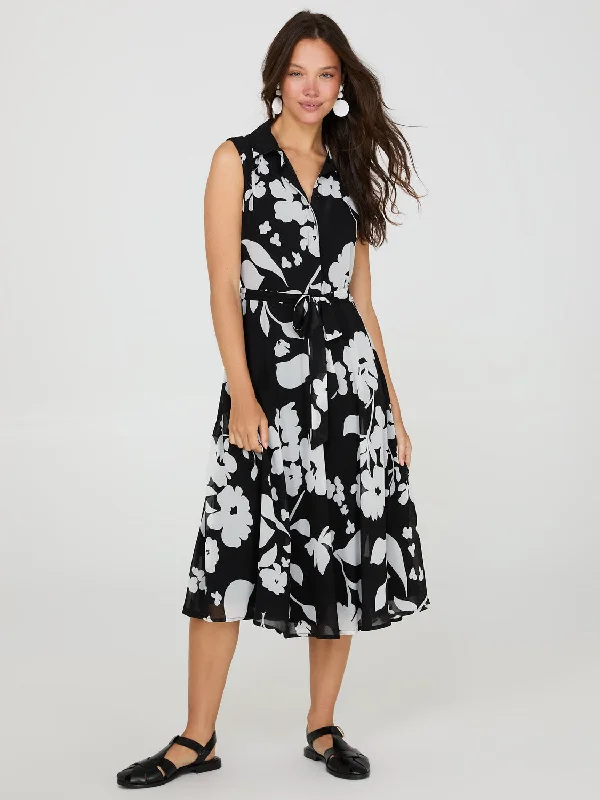 Backless Women Dress for a Sexy and Alluring Look at Evening EventsSleeveless Floral Print Button-Front Midi Dress