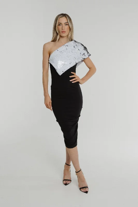 Sheath Women Dress with a Tailored Fit for a Professional LookAlexandra One Shoulder Sequin Dress In Monochrome