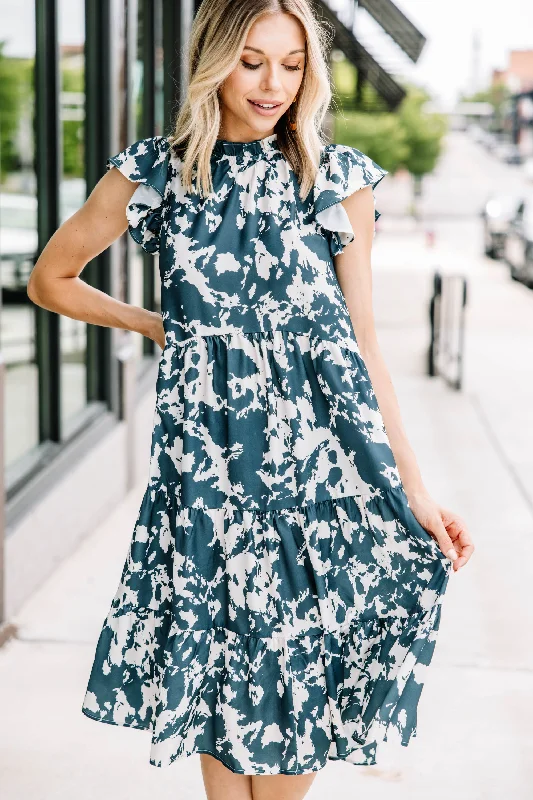 Ruffled Women Dress with Multiple Layers for a Playful and Girly StyleAll For You Emerald Green Abstract Midi Dress