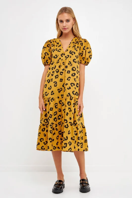 Long - Sleeve Women Dress in Velvet for a Luxurious Winter LookAnimal Print Midi Dress