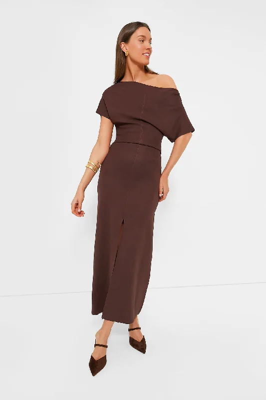 Backless Women Dress for a Sexy and Alluring Look at Evening EventsBitter Chocolate Harris Asymmetric Knit Dress