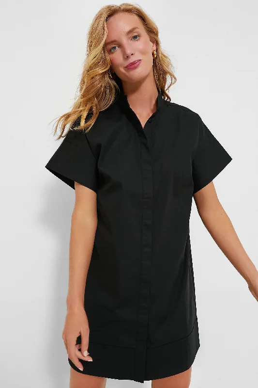 Mini Women Dress with a Short Hem for a Young and Trendy StyleBlack Trapunto Stitch Sofia Shirt Dress