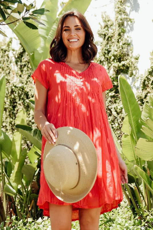 Pleated Women Dress with a Timeless and Elegant TextureSabina Cherry Crinkle Cotton Dress