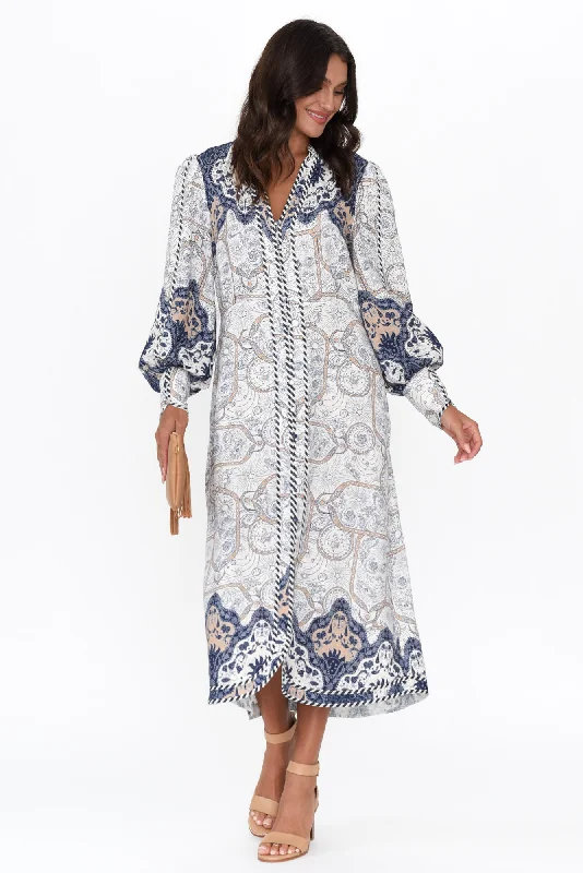 Long - Sleeve Women Dress in Velvet for a Luxurious Winter LookNova Blue Astral Linen Blend Dress