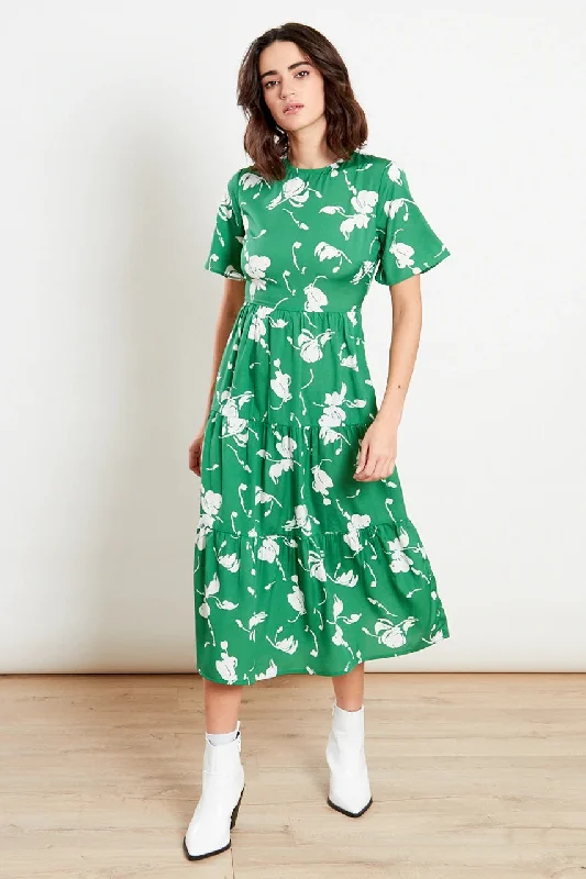 Shift Women Dress with a Simple and Classic Design for Everyday WearCathy Green Floral Print Midi Dress