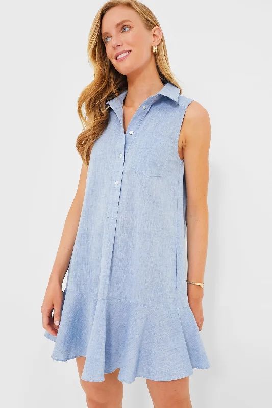 Shift Women Dress with a Simple and Classic Design for Everyday WearChambray Sleeveless Callahan Shirt Dress