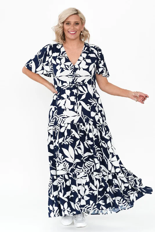 Wrap - Style Women Dress with Adjustable Fit for All Body TypesCooper Navy Floral Tier Dress