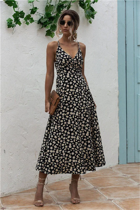 Off - the - Shoulder Women Dress for a Romantic and Feminine LookDaisy Print Surplice Midi Cami Dress