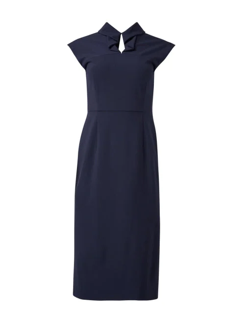 Plus Size Women Dress with a Flattering A - Line Cut for Comfort and StyleDarshi Navy Keyhole Sheath Dress