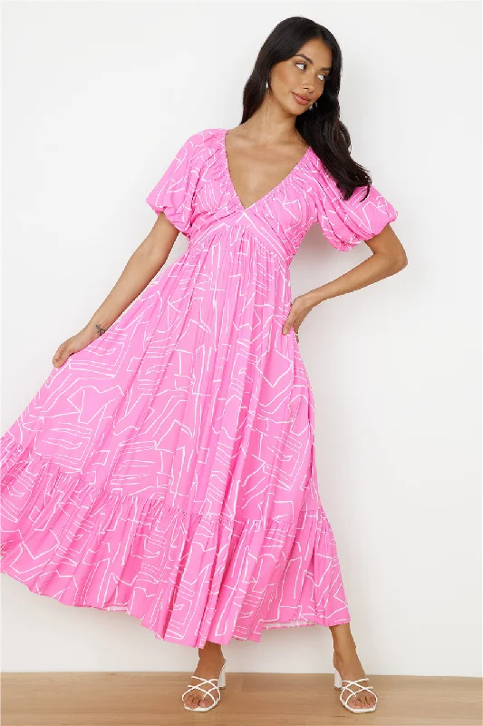 Plus Size Women Dress with a Flattering A - Line Cut for Comfort and StyleDaydreamer Maxi Dress in Pink