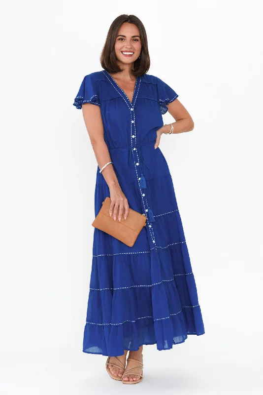 Ruffled Women Dress with Multiple Layers for a Playful and Girly StyleDelilah Blue Cotton Tiered Dress