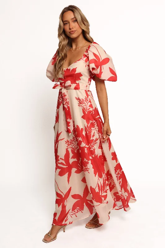 Pleated Women Dress with a Timeless and Elegant TextureEllery Midi Dress - Red Floral