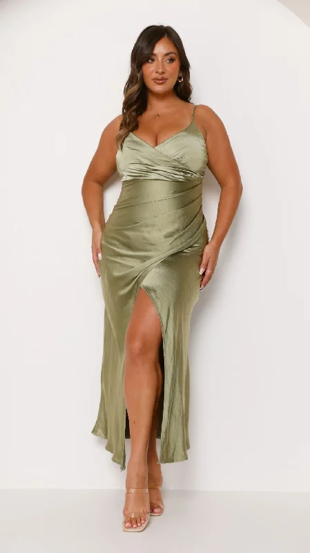 Halter Neck Women Dress to Show Off the Shoulders and NecklineElsa Midi Dress - Olive