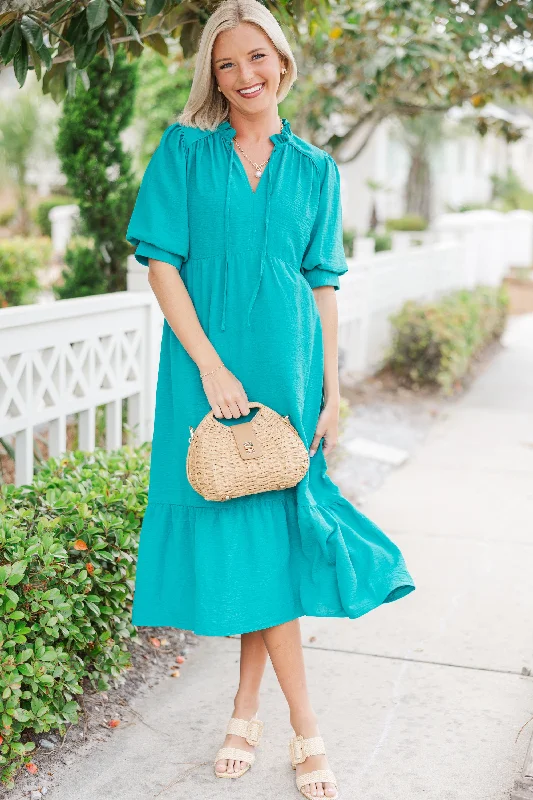 Long - Sleeve Women Dress in Velvet for a Luxurious Winter LookFirst And Foremost Jade Green Midi Dress