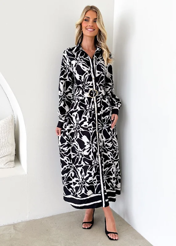 Printed Abstract Women Dress for a Modern and Artistic AppealGotter Maxi Dress - Black Abstract