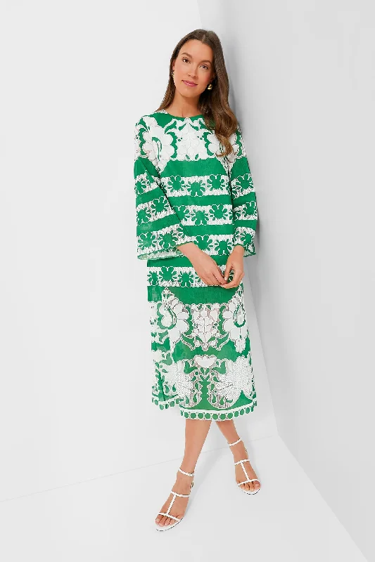 Shift Women Dress with a Simple and Classic Design for Everyday WearGreen and White Seraphine Burnout Dress