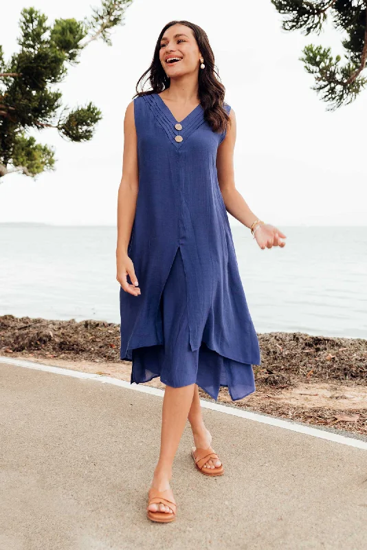 Off - the - Shoulder Women Dress for a Romantic and Feminine LookGutha Cobalt Cotton Blend Layer Dress