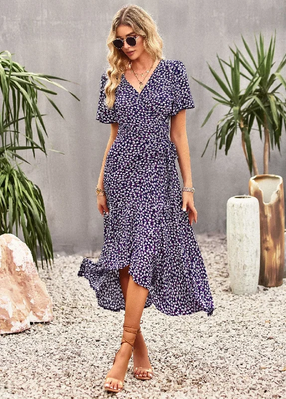 Sleeveless Women Dress in Bright Colors for Summer PartiesJoanna Floral Print A-line Split Summer Midi Dress