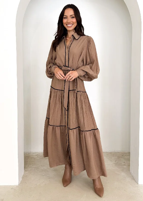 Long - Sleeve Women Dress in Velvet for a Luxurious Winter LookKairal Maxi Dress - Mocha