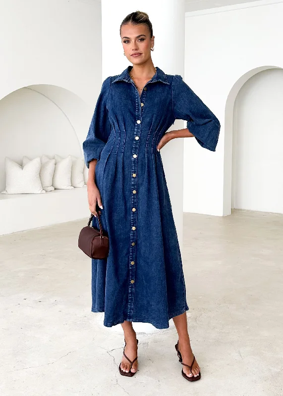 Mermaid - Style Women Dress with a Fitted Silhouette for Special OccasionsKarliat Denim Maxi Dress - Dark Blue