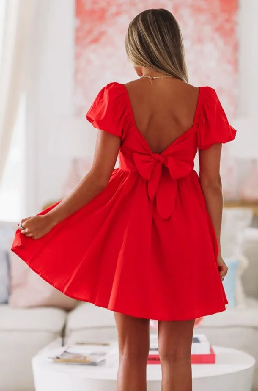 Empire Waist Women Dress to Accentuate the Bust and Conceal the WaistLove in the Afternoon Mini Dress - Red