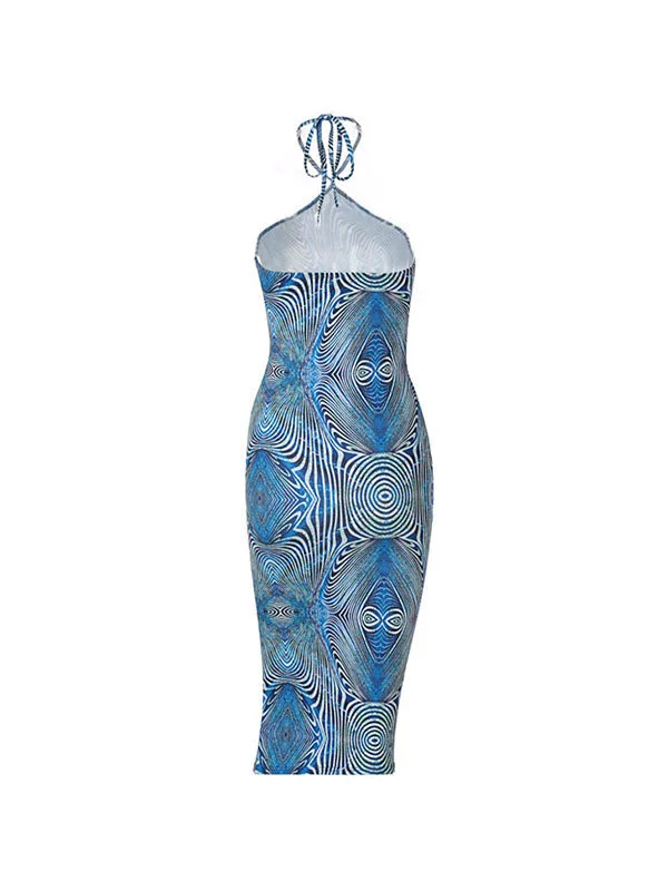 Halter Neck Women Dress to Show Off the Shoulders and NecklineDizzy Print Halter Bodycon Midi Dress