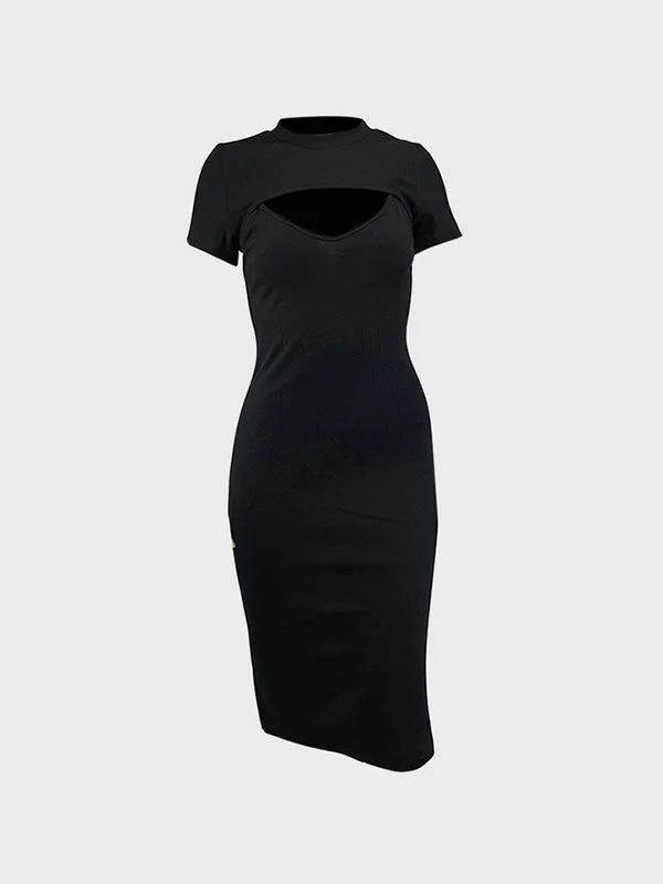 Pleated Women Dress with a Timeless and Elegant TextureDetachable Rib Slit Midi Dress