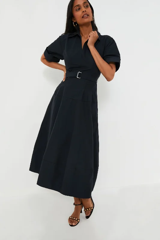 Wrap - Style Women Dress with Adjustable Fit for All Body TypesMidnight Deanna Short Sleeve Belted Midi Dress