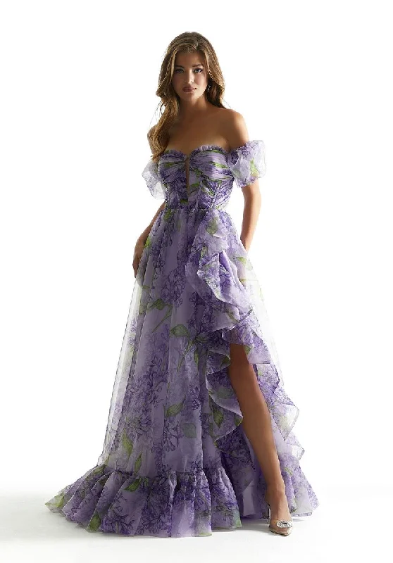 Pleated Women Dress with a Timeless and Elegant TextureMorilee Off Shoulder Floral Print Prom Dress 49007