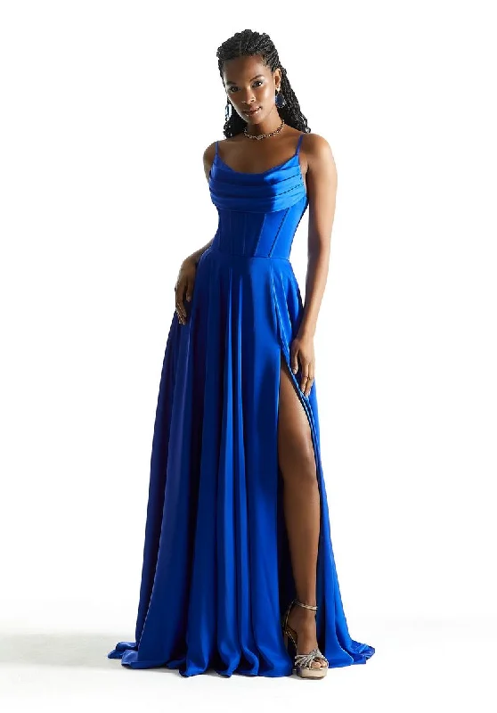 Strapless Women Dress with a Built - in Bra for Comfort and SupportMorilee Pleated Cowl Neck Corset Prom Dress 49011