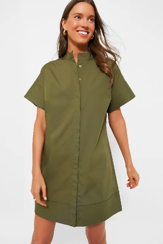 Plus Size Women Dress with a Flattering A - Line Cut for Comfort and StyleOlive Green Trapunto Stitch Sofia Shirt Dress