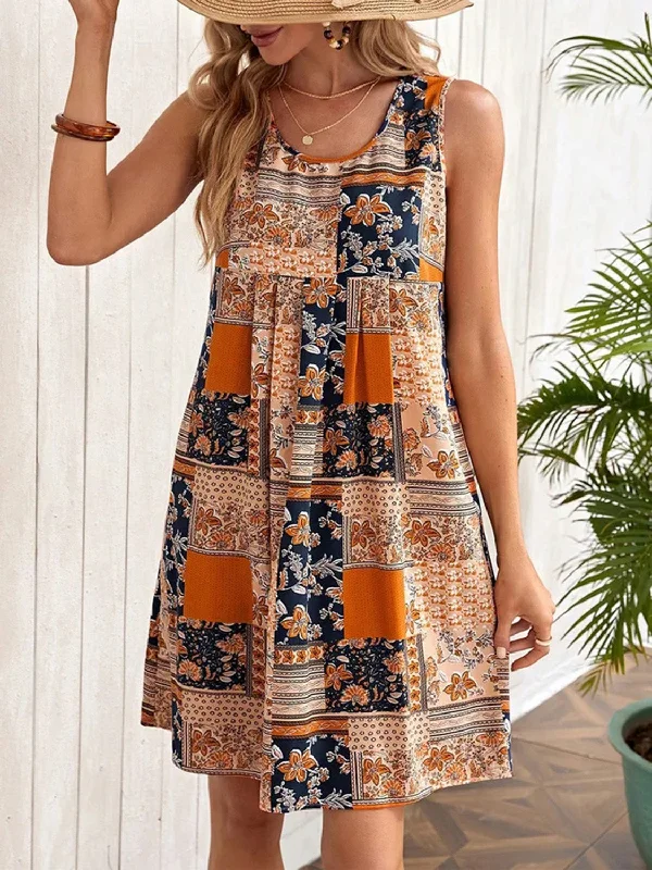 Maxi Women Dress with Floral Print for a Bohemian VibePrinted Sleeveless Mini Dress