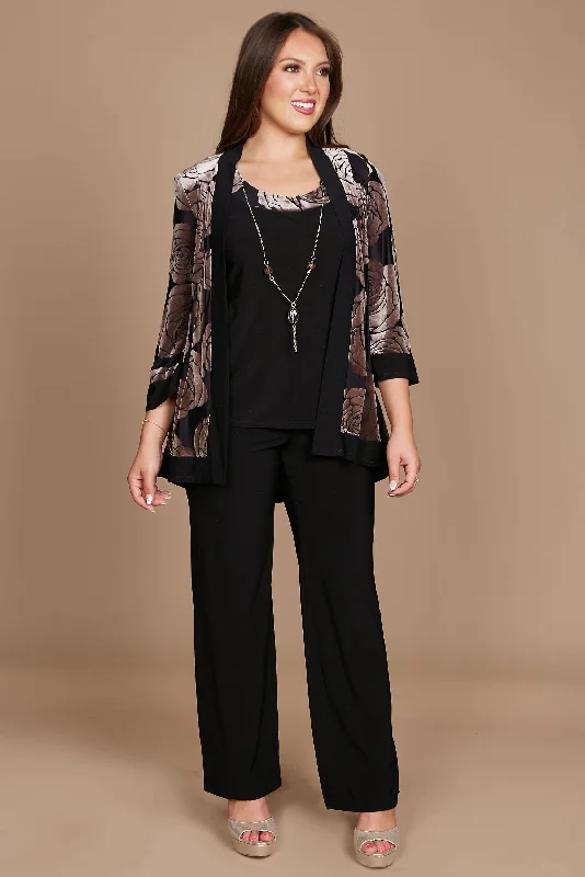 Printed Abstract Women Dress for a Modern and Artistic AppealR&M Richards 9017 Formal Black Pant Suit