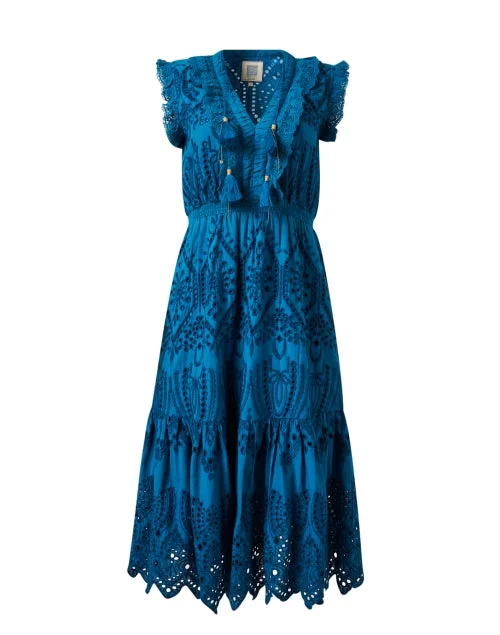 Sheath Women Dress with a Tailored Fit for a Professional LookRainey Turquoise Cotton Eyelet Dress