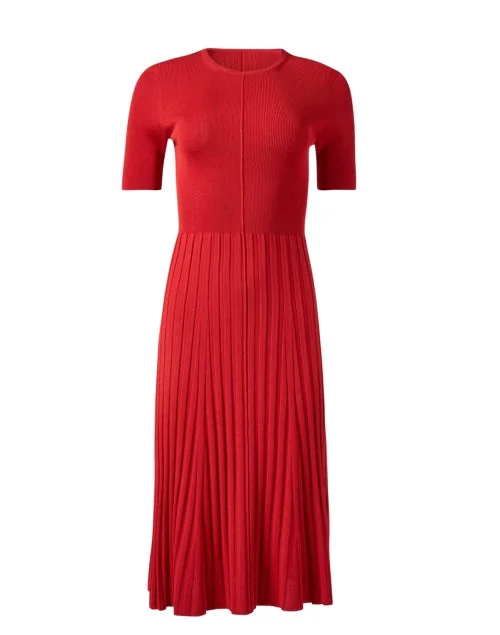 Pleated Women Dress with a Timeless and Elegant TextureRed Satin Knit Dress