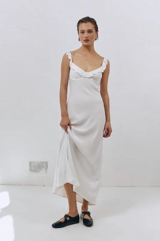 Pleated Women Dress with a Timeless and Elegant TextureRosalia Bias Cut Midi Dress White