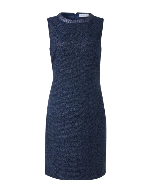 Pleated Women Dress with a Timeless and Elegant TextureBlue Lurex Tweed Dress