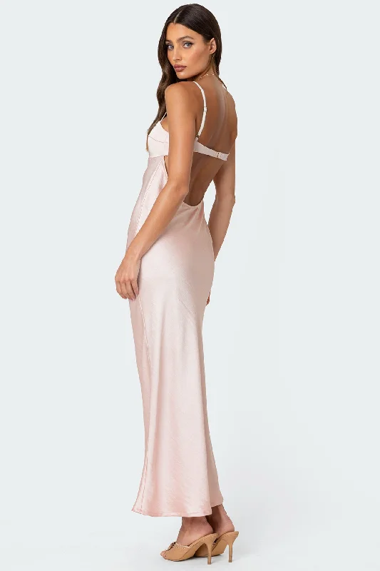 Mermaid - Style Women Dress with a Fitted Silhouette for Special OccasionsVienna Open Back Satin Maxi Dress