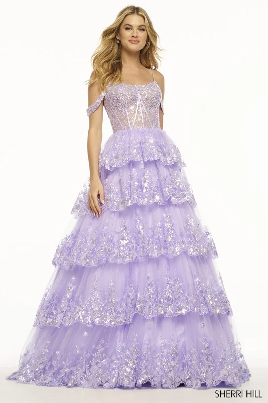 Halter Neck Women Dress to Show Off the Shoulders and NecklineSherri Hill Sequin Lace Tulle Ball Gown Prom Dress 56104