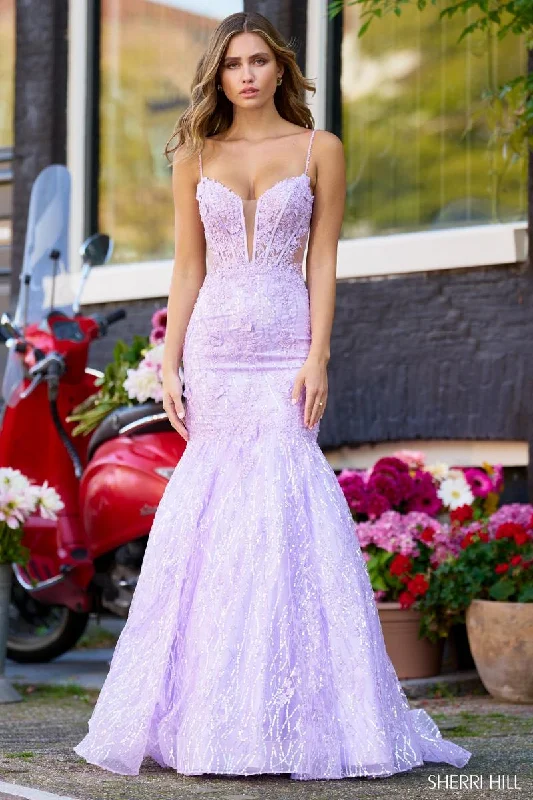 Off - the - Shoulder Women Dress for a Romantic and Feminine LookSherri Hill Sequined Lace Mermaid Dress 56313