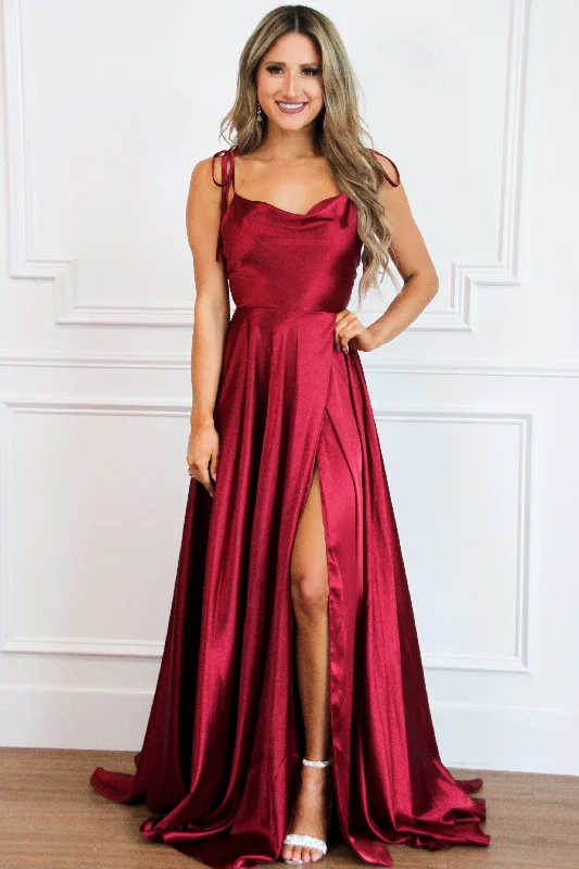 Mini Women Dress with a Short Hem for a Young and Trendy StyleTonight's the Night Satin Formal Dress: Burgundy