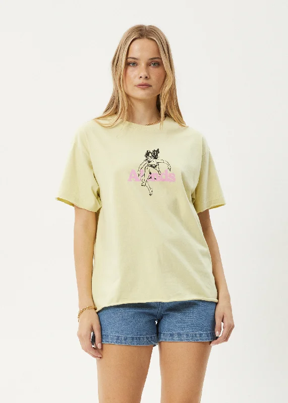 Distressed Women T Shirt with a Laid - Back AestheticAFENDS Womens No Fury - Oversized Tee - Lemongrass