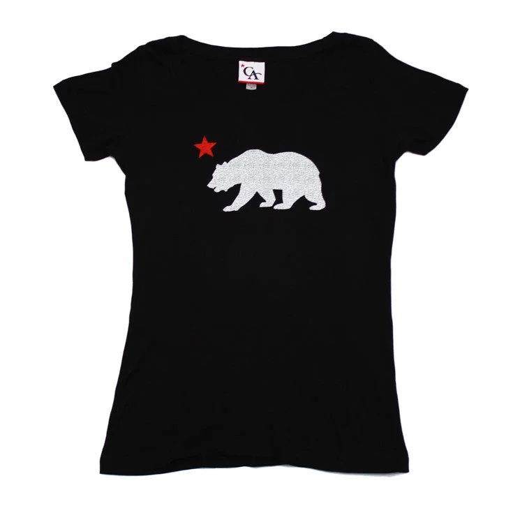 Long Sleeve Women T Shirt for Cooler WeatherWomens Cali Bear Star T-Shirt Black