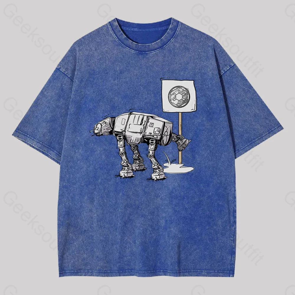 Crop Top Women T Shirt to Pair with High - Waisted BottomsFunny AT-AT Geek Washed T-shirt